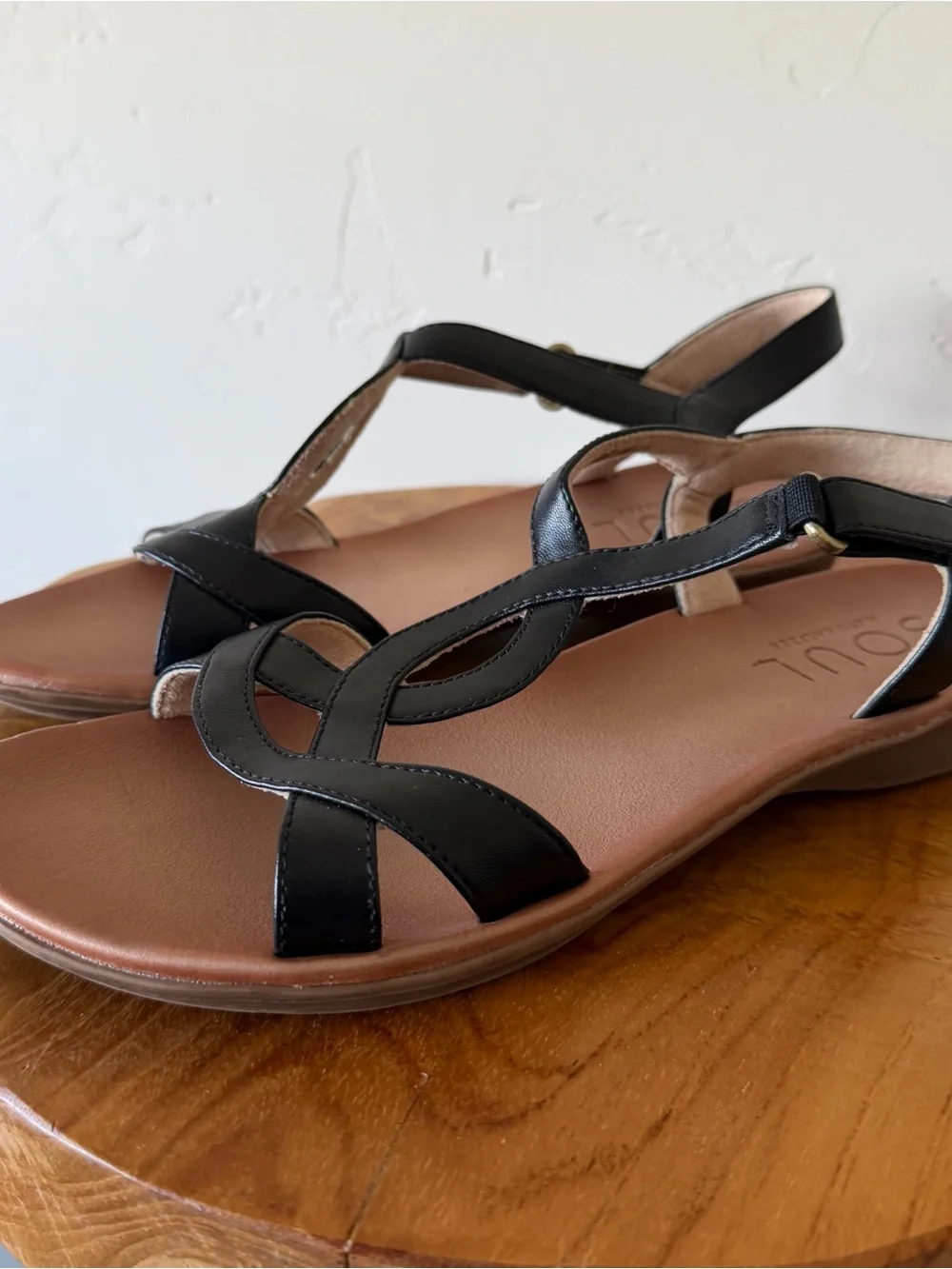 SOUL Naturalizer Woman’s Sandals Black Sz 10 Solo Ankle Strap Leather .
